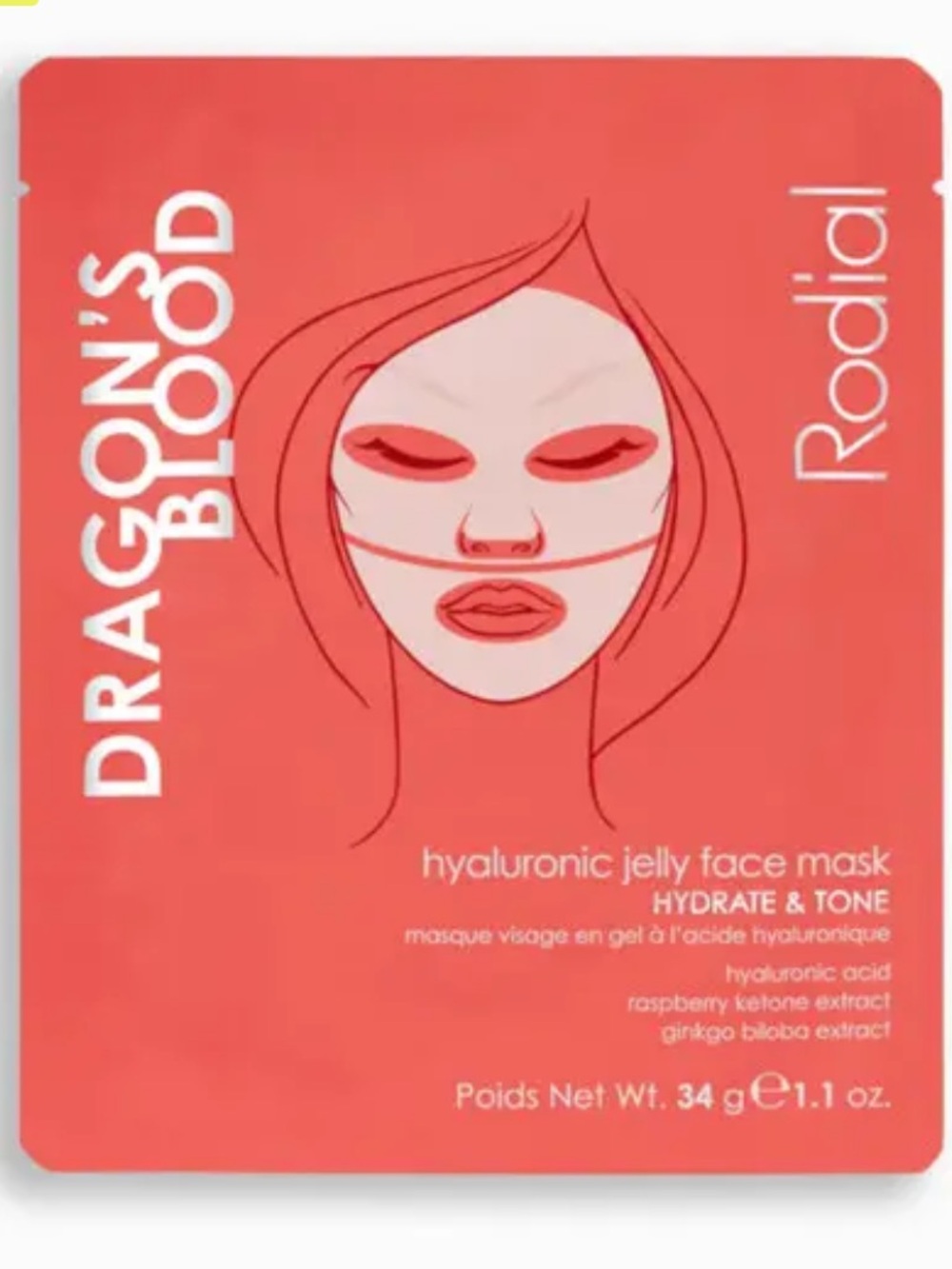 Rodial Dragon's Blood Hyaluronic Jelly Face Mask Single 34g BRAND NEW/SEALED